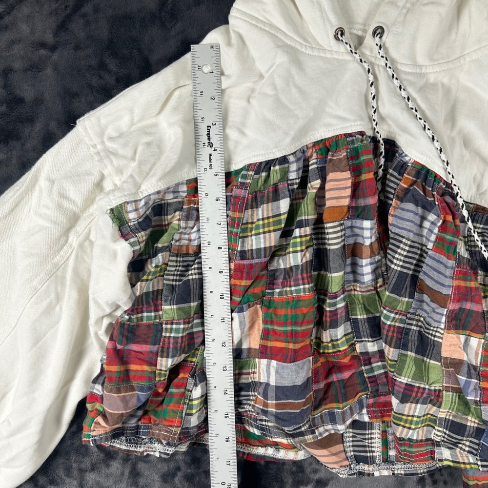 Pilcro Anthropologie Hoodie Womens Medium White Mixed Media Plaid Patchwork - Picture 2 of 7